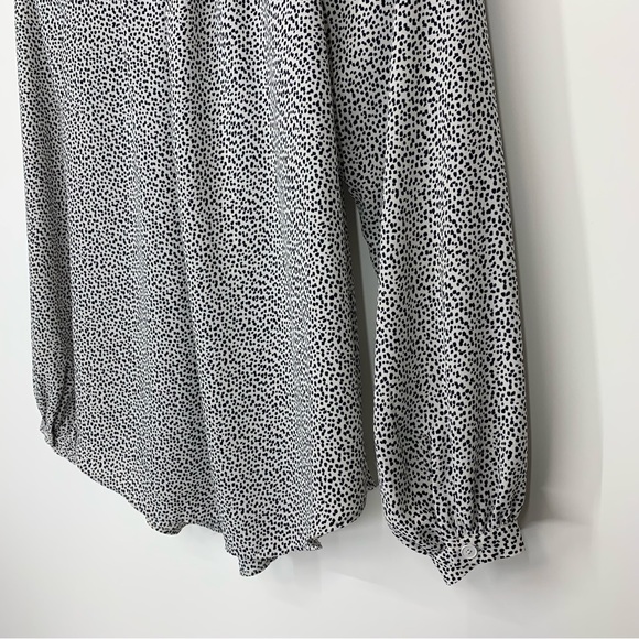 Ann Taylor Dark Navy Blue Abstract Dot White Long Sleeve Blouse Keyhole Front - Picture 11 of 16